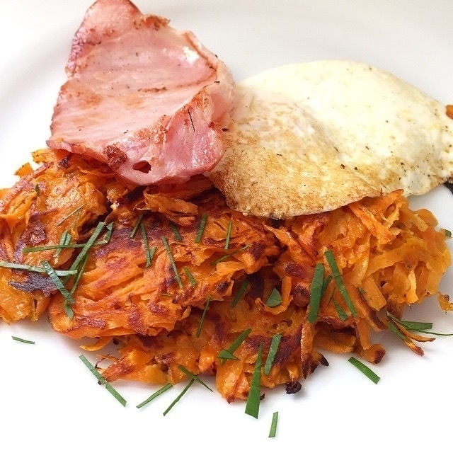 Sweet Potato Rosti with Bacon & Eggs