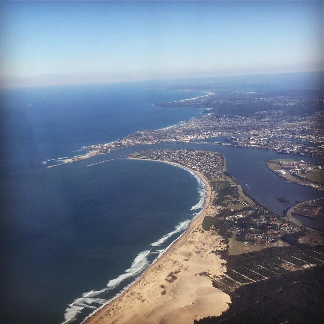 Looking down toward Stockton and Newcastle from Jetstar JQ477.