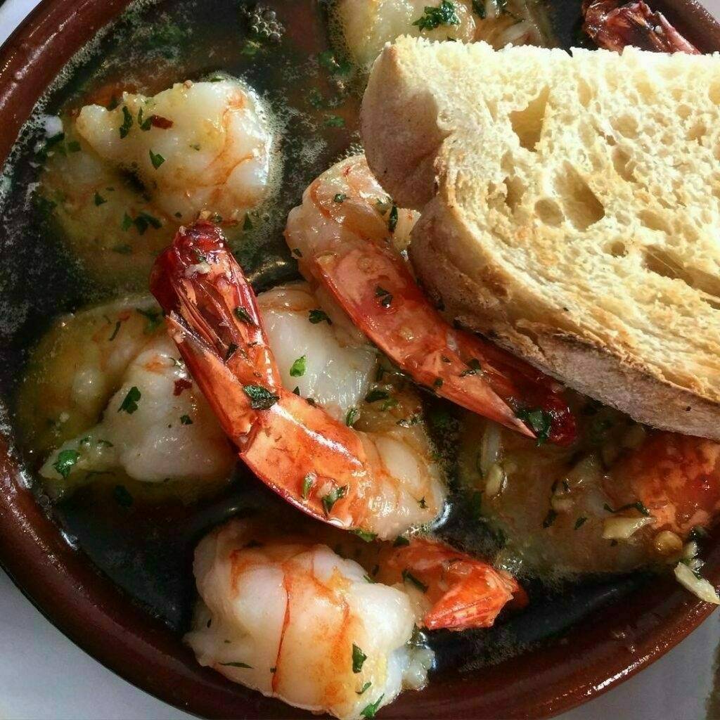 king prawns in chilli, garlic, and olive oil at Bocados Spanish Kitchen