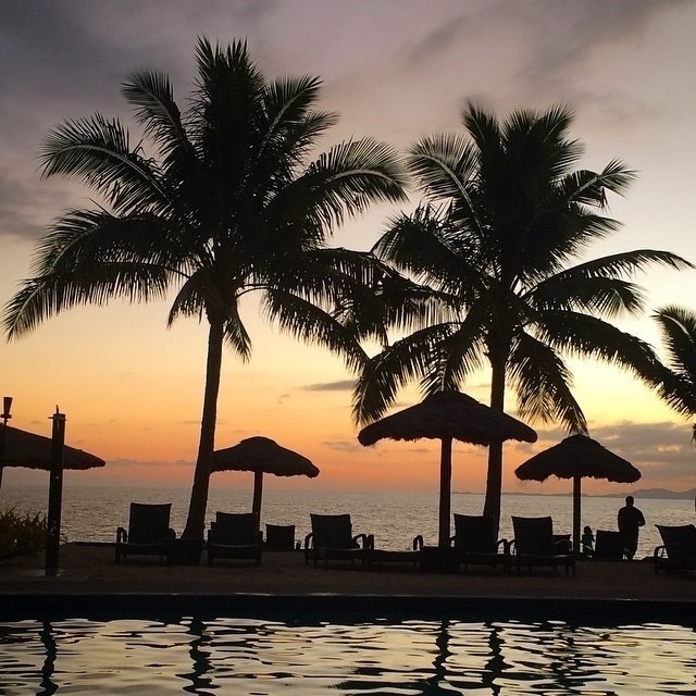 Sunset across the pool